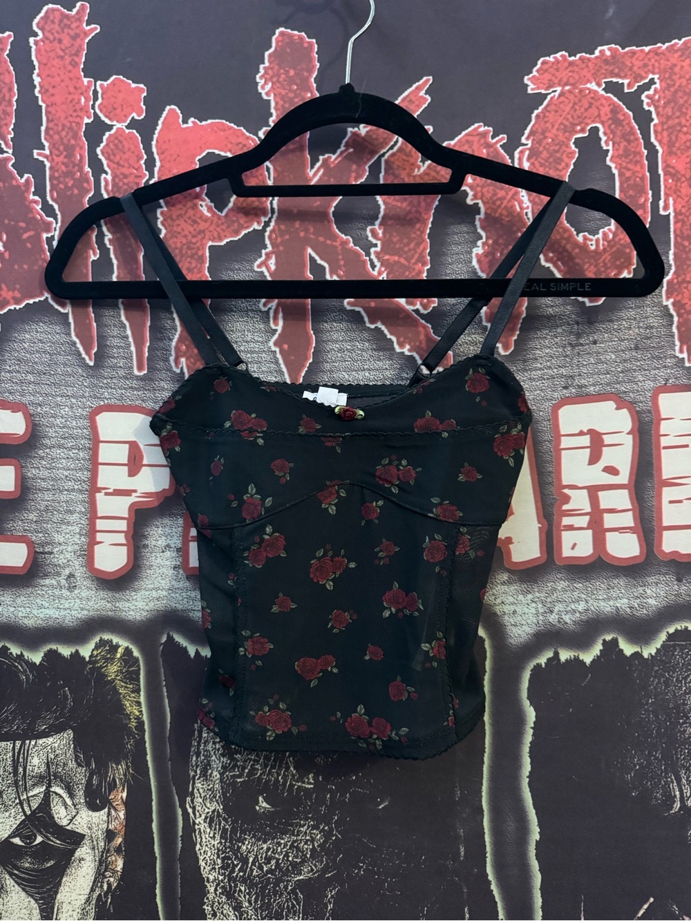 Garage Floral Mesh Cami Top With Red Rose Print